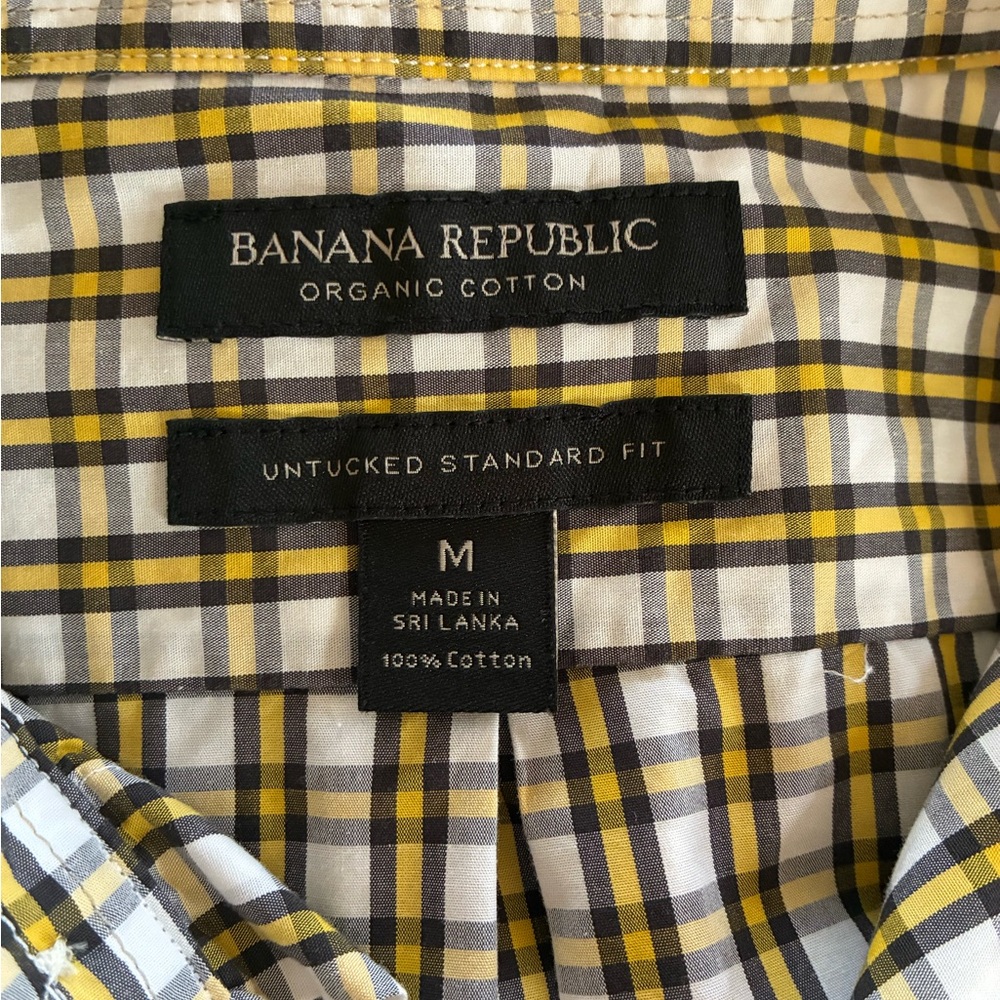 Banana Republic Plaid Button-Up Shirt in Yellow, Gray, White